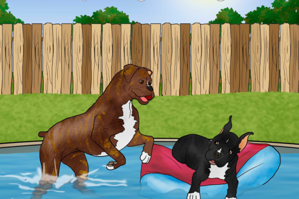 Ivy and Zo boxer dogs swimming playing book cover